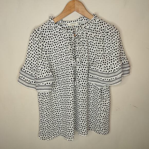 MAx Studio Polka Dot Blouse Flutter Sleeve Tasseled - Picture 1 of 9